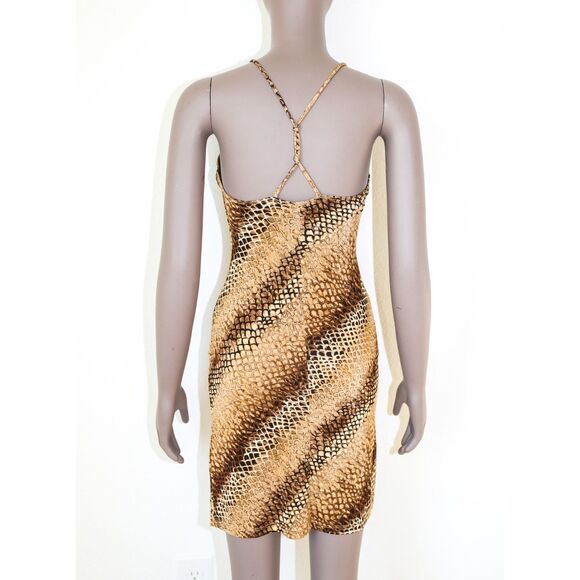 Vintage Boho Festival Summer Mini Dress Y2K Animal Print Halter Dress Size Small - Picture 2 of 4